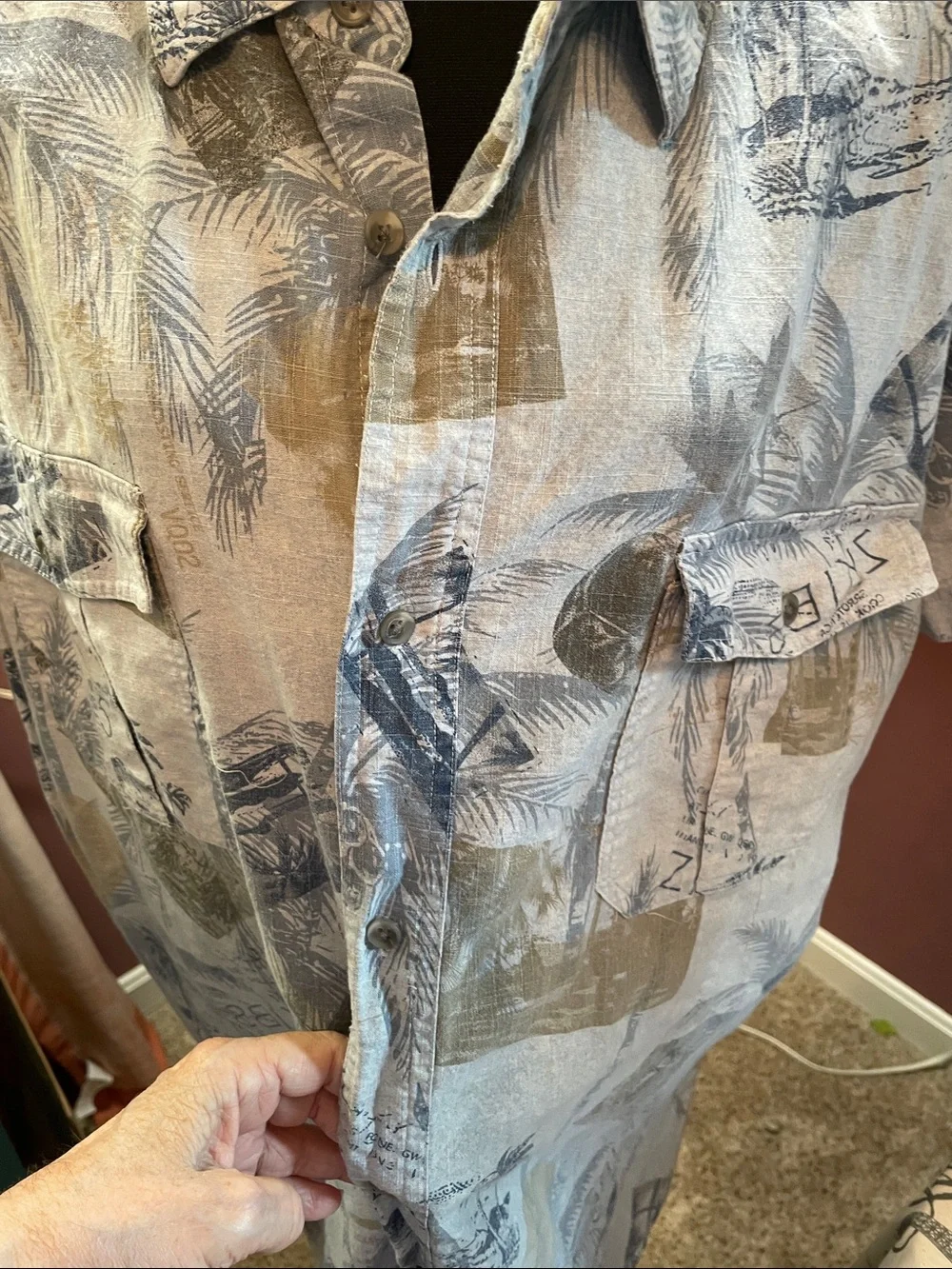 Route 66 Men’s Casual Button-Down Shirt in Light Blue and Navy Print